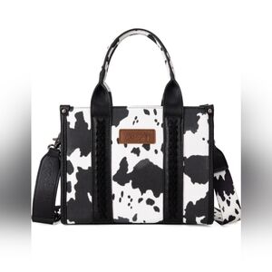 Wrangler Cow Print Tote Bag Western Purse Boho Top Handle Stachel Handbag Black